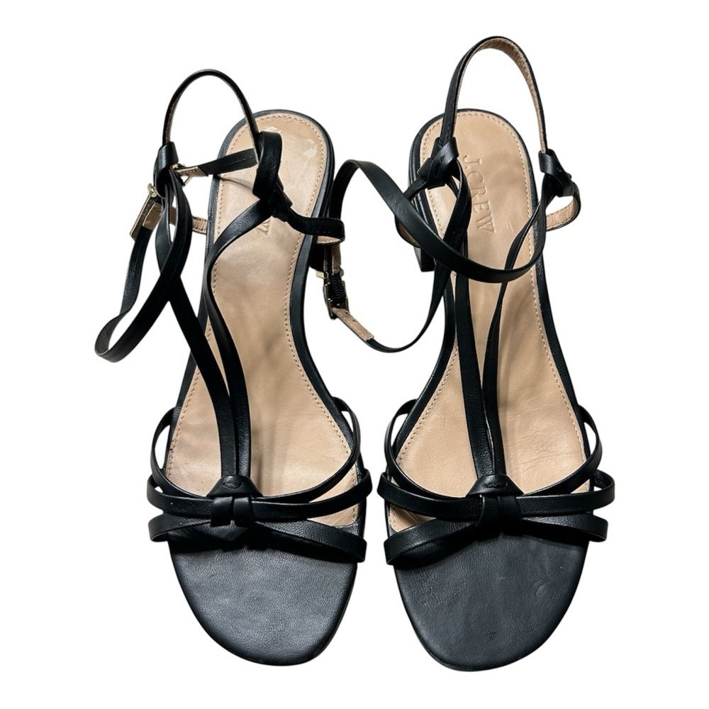 J.Crew Black Strappy Leather Sandals Size 8 Block Heel, All Leather